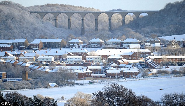 No let up: Snow and ice cover homes at Gilbridge in County Durham earlier this month. The Met Office has warned that further bracing weather is on the way