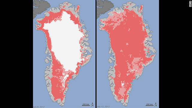 Satellites reveal rare levels of Greenland ice melt