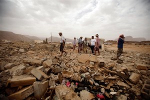 Tribesmen this week examine the rubble of a building in southeastern Yemen where American teenager Abdulrahmen al-Awlaki and six suspected al-Qaida militants were killed in a U.S. drone strike on Oct. 14, 2011. Al-Awlaki, 16, was the son of Anwar al-Awlaki, who died in a similar strike two weeks earlier.