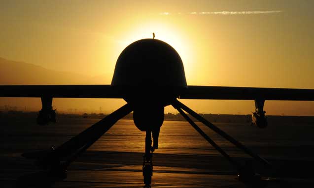 A photo released by the U.S. Air Force of an MQ-1 Predator unmanned aerial vehicle from the 163rd Reconnaissance Wing seen at dusk during a post-flight inspection at Southern California Logistics Airport in Victorville, Calif., Jan. 7, 2012. (Photo: U.S. Air Force photo by Master Sgt. Stanley Thompson via The New York Times)