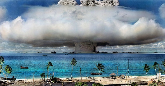 A nuclear weapon is detonated at Bikini Atoll in the Marshall Islands in 1946. (Photo: <a href=" data-cke-saved-href=" https://www.flickr.com/photos/30835738@N03/7936491790/in/photolist-d6jAvm-qN66H-d6ikps-6CAx5E-2noWa3-buY64i-6DyBYb-d6ikm9-d6ikim-d6ijRE-d6ikdd-d6ik8Q-d6ijwE-d6ikfh-d6ijWq-91HnQa-jFjper-72kq3f-c8oc7o-c8oavw-c8oa5h-c8obL1-c8o9dh-jHeJ2A-bv62Gr-ctZAqJ-jFGQ1M-eicL6G-e2RCum-e2RCL1-e2RBVS-e2RCfQ-e2RC1y-c8ob23-jFkcWx-c8o9xL-gqRA9f-jFKxKd-gqSqke-gqRxSZ-jFmDhw-dmPc1Q-dmPazy-dmPbnL-dmPbJC-dmPaZQ-drLkL2" target="_blank"> International Campaign to Abolish Nuclear Weapons / Flickr</a>)