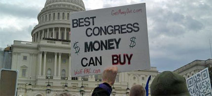 Protesters say they are protesting the influence of corporate money in politics and will show the House of Representatives what real democracy looks like. (photo: Scott Thuman/ABC7/WJLA)