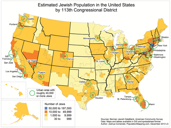 Map of U.S. congressional districts by Jewish population
