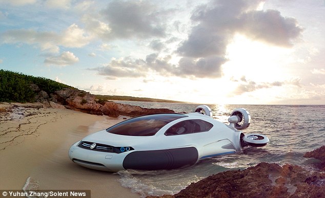 Futuristic: Created by Chinese designer Yuhan Zhang, the Aqua would be powered by a hydrogen fuel cell and would emit zero carbon dioxide