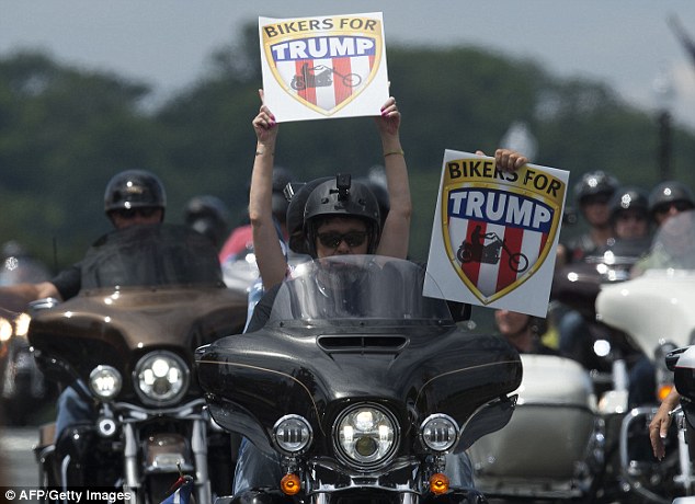 Bike in action: Chris Cox (not pictured) is the organizer of Bikers for Trump; he says over 5,000 members will descend on DC Friday for the inauguration - and to potentially protect crowds