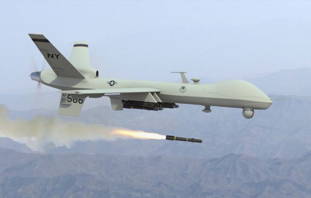 Deadly: An RAF base in Britain is being used by America in its drone warfare campaign. One document requests US security-cleared staff to work at RAF Waddington on this drone, the Predator which has killed scores of militant suspects (Artists impression)