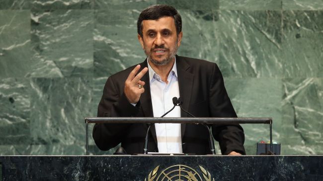Iranian President Mahmoud Ahmadinejad addressing the 67th session of the United Nations General Assembly in New York on Wednesday, September 26, 2012.