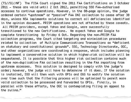 An earlier undated newsletter after the Fisa court ruling on certifications. Photograph: guardian.co.uk