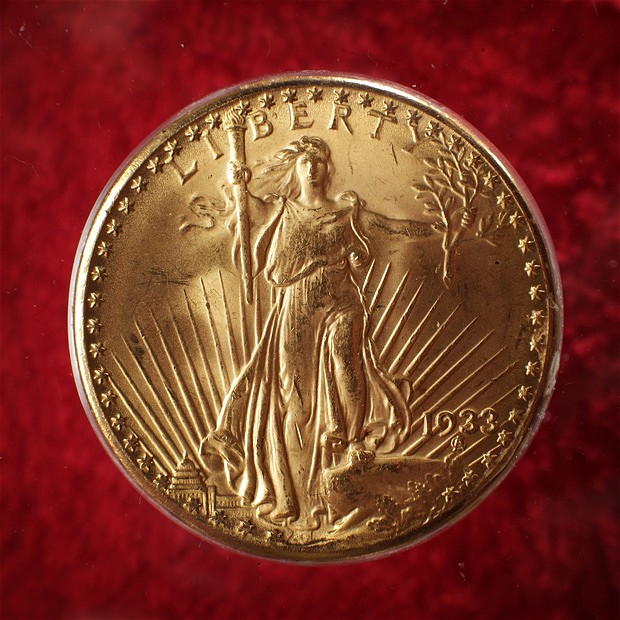 A 'Double Eagle' gold twenty dollar coin is displayed at Goldsmith's Hall in London. Nearly half a million of these coins were originally minted in the middle of the Great Depression in the US. Only 13 are known today after the rest were melted down before they ever left the US Mint, sacrificed as part of a strategy to stabilise the American economy. In 2002 a Double Eagle sold at auction for $7.6 million. 