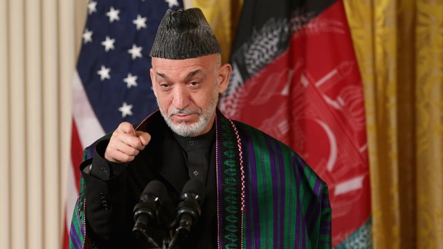 PHOTO: Afghan President Hamid Karzai speaks during a joint news conference with U.S. President Barack Obama in the East Room of the White House Jan. 11, 2013 in Washington, DC.