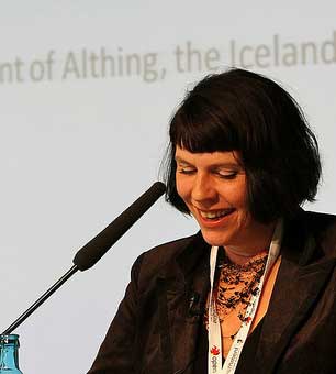 Birgitta Jnsdttir, a member of the Icelandic parliament, at the Open Government Camp 2011.