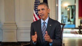 President Barack Obama in his weekly address on Sept. 13, 2014, vowing to degrade and ultimately defeat the Islamic State of Iraq and Syria. (White House Photo)