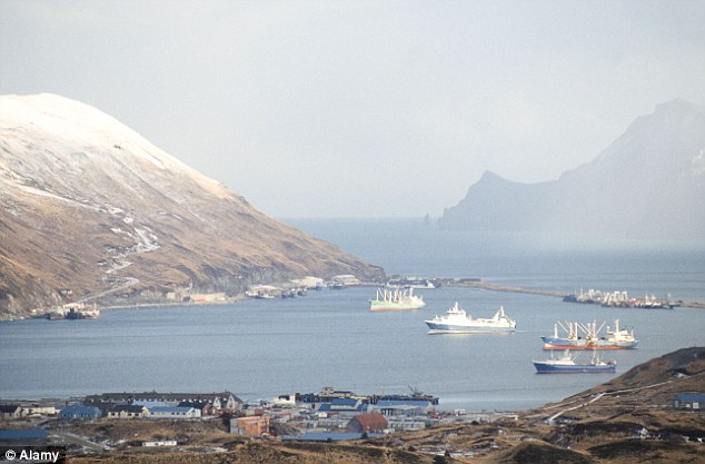 Port: The ship slipped its anchorage on Saturday in winds up to 35 mph, drifting extremely close to shore in Dutch Harbor (pictured)