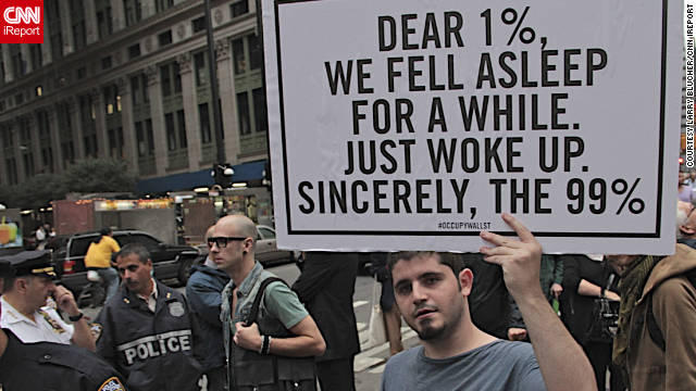 A protester holds a sign at the Occupy Wall Street protest last weekend