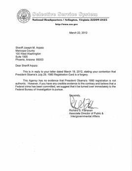Selective Service director R. Flahavan response to request for documentation by Sheriff J. Arpiao (click to enlarge)