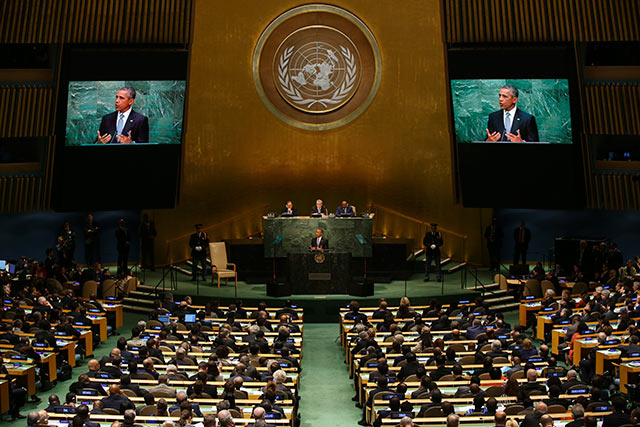 President Barack Obama delivers an address on the opening day of the United Nations General Assembly, Sept. 28, 2015. (Photo: Damon Winter / The New York Times)