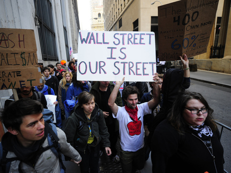 Participants demonstrate in the Occupy Wall Street protest.